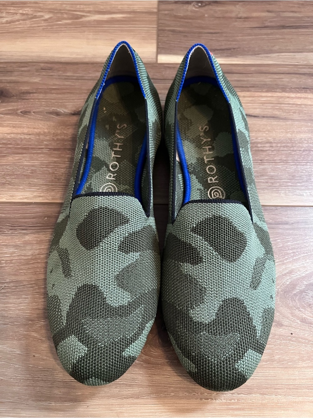 Rothy’s green camo loafers